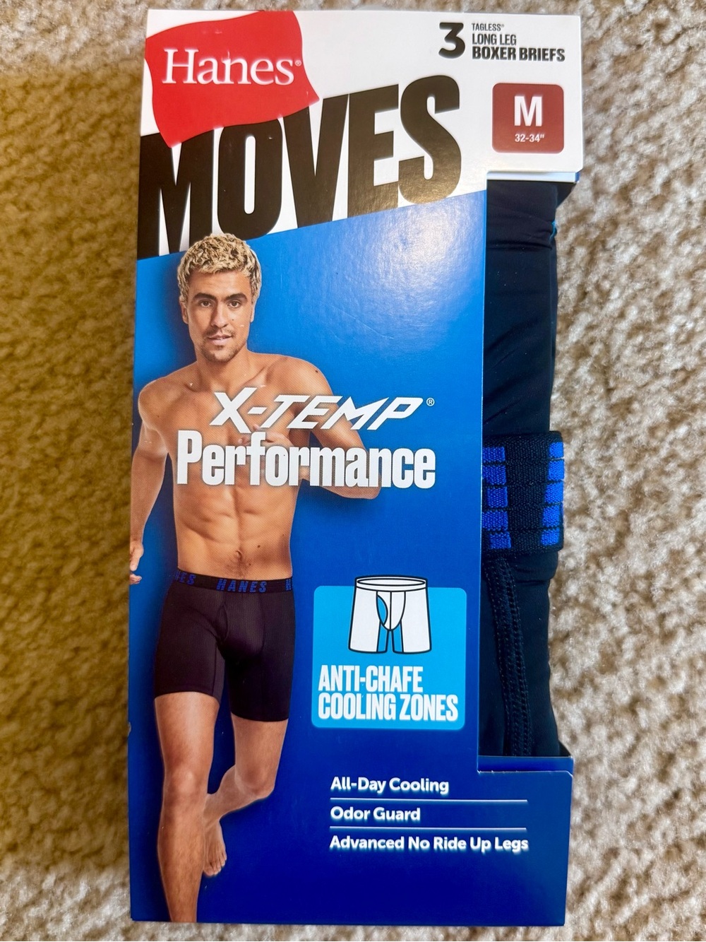 3 for $30 Hanes X-Temp Performance Boxer Briefs — Black with Blue Accents